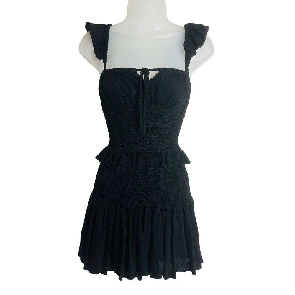 Skylar + Madison | Black Smocked Ruffle Mini Dress | Size Small - Picture 4 of 8